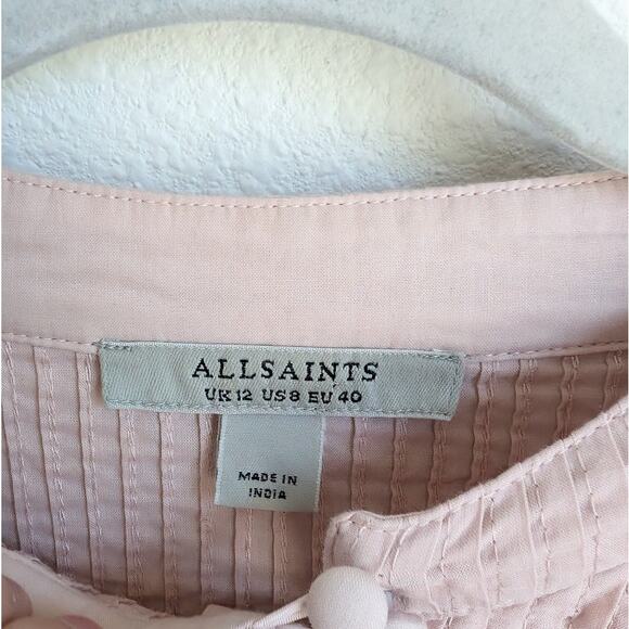 AllSaints Jen Oversized Lace Button Long Sleeve Cotton Frill Blouse Top, size 8 - Picture 4 of 8